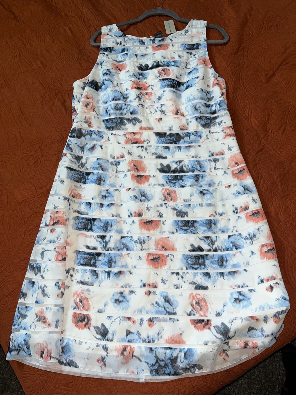 NEW ANN TAYLOR Floral Striped Sheath Dress in White Blue Coral Accents - Picture 2 of 4